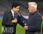 06.05.2026, Fussball UEFA Championsleague 2025/2026: Halbfinale Rückpiel,  FC Bayern München - Paris St. Germain, in der Allianz-Arena München, Nasser Ghanim Al-Khelaifi (li, Paris) und David Ginolo (Frankreich).   
  


