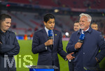 06.05.2026, Fussball UEFA Championsleague 2025/2026: Halbfinale Rückpiel,  FC Bayern München - Paris St. Germain, in der Allianz-Arena München, PSG-Eigner und Vorstandsvorsitzender Nasser Ghanim Al-Khelaifi (mitte, PSG) nach dem Spiel überglücklich bei CANAL Plus, dem TV-Sender aus Frankreich, mit TV-Experte David Ginola (re, Ex-Fussballer FRA)