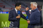 06.05.2026, Fussball UEFA Championsleague 2025/2026: Halbfinale Rückpiel,  FC Bayern München - Paris St. Germain, in der Allianz-Arena München, PSG-Eigner und Vorstandsvorsitzender Nasser Ghanim Al-Khelaifi (li, PSG) nach dem Spiel überglücklich bei CANAL Plus, dem TV-Sender aus Frankreich, mit TV-Experte David Ginola (re, Ex-Fussballer FRA)