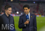 06.05.2026, Fussball UEFA Championsleague 2025/2026: Halbfinale Rückpiel,  FC Bayern München - Paris St. Germain, in der Allianz-Arena München, PSG-Eigner und Vorstandsvorsitzender Nasser Ghanim Al-Khelaifi (re, PSG) nach dem Spiel überglücklich bei CANAL Plus, dem TV-Sender aus Frankreich. 