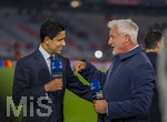 06.05.2026, Fussball UEFA Championsleague 2025/2026: Halbfinale Rückpiel,  FC Bayern München - Paris St. Germain, in der Allianz-Arena München, PSG-Eigner und Vorstandsvorsitzender Nasser Ghanim Al-Khelaifi (li, PSG) nach dem Spiel überglücklich bei CANAL Plus, dem TV-Sender aus Frankreich, mit TV-Experte David Ginola (re, Ex-Fussballer FRA)