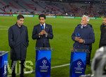 06.05.2026, Fussball UEFA Championsleague 2025/2026: Halbfinale Rückpiel,  FC Bayern München - Paris St. Germain, in der Allianz-Arena München, PSG-Eigner und Vorstandsvorsitzender Nasser Ghanim Al-Khelaifi (mitte, PSG) nach dem Spiel überglücklich bei CANAL Plus, dem TV-Sender aus Frankreich. re: TV-Experte David Ginola (Ex-Fussballer FRA)