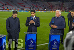 06.05.2026, Fussball UEFA Championsleague 2025/2026: Halbfinale Rückpiel,  FC Bayern München - Paris St. Germain, in der Allianz-Arena München, PSG-Eigner und Vorstandsvorsitzender Nasser Ghanim Al-Khelaifi (mitte, PSG) nach dem Spiel überglücklich bei CANAL Plus, dem TV-Sender aus Frankreich. re: TV-Experte David Ginola (Ex-Fussballer FRA)