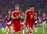 06.05.2026, Fussball UEFA Championsleague 2025/2026: Halbfinale Rückpiel,  FC Bayern München - Paris St. Germain, in der Allianz-Arena München, Frust bei den Bayernspielern nach dem Ausscheiden im Halbfinale, v.li: Joshua Kimmich (FC Bayern München), Min-jae Kim (Bayern München, Minjae Kim) 