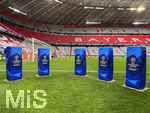 06.05.2026, Fussball UEFA Championsleague 2025/2026: Halbfinale Rückpiel,  FC Bayern München - Paris St. Germain, in der Allianz-Arena München, Randbild, Freiluft-TV-Studio des Französischen TV-Senders Canal plus mit Logo der Championsleague.