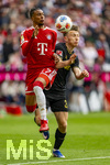 16.05.2026, Fussball Bundesliga 2025/2026, 34.Spieltag, FC Bayern München - 1.FC Köln, in der Allianz-Arena München, von links:  Michael Olise (FC Bayern München) gegen Kristoffer Lund (1.FC Köln) 