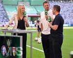 23.05.2026, Fussball DFB-Pokal 2025/2026, Finale, FC Bayern München - VfB Stuttgart, im Olympiastadion Berlin. v.l. Moderatorin Britta Hoffmann (Deutschland) , Trainer Julian Nagelsmann (Deutschland)  und TV Experte Lothar Matthäus (Deutschland).

