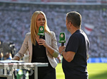 23.05.2026, Fussball DFB-Pokal 2025/2026, Finale, FC Bayern München - VfB Stuttgart, im Olympiastadion Berlin. v.l. Moderatorin Britta Hoffmann (Deutschland) und  TV Experte Lothar Matthäus (Deutschland).

