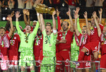 23.05.2026, Fussball DFB-Pokal 2025/2026, Finale, FC Bayern München - VfB Stuttgart, im Olympiastadion Berlin. v.l. Tom Bischof (Bayern München), Aleksandar Pavlovic (Bayern München) , Torwart Jonas Urbig (FC Bayern München), Torwart Manuel Neuer (FC Bayern München), Harry Kane (FC Bayern München), Josip Stanisic (Bayern München) und Joshua Kimmich (FC Bayern München) 

