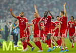 23.05.2026, Fussball DFB-Pokal 2025/2026, Finale, FC Bayern München - VfB Stuttgart, im Olympiastadion Berlin. FC Bayern feiert nach dem Sieg gegen Stuttgart bei ihren Fans den Pokalsieg. v.li: Jonathan Tah (FC Bayern München), Leon Goretzka (FC Bayern München), Dayot Upamecano (FC Bayern München), Josip Stanisic (Bayern München) jubeln 