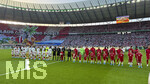 23.05.2026, Fussball DFB-Pokal 2025/2026, Finale, FC Bayern München - VfB Stuttgart, im Olympiastadion Berlin. Stuttgartfans in ihrer Kurve mit Choreografie, Affle und Pferdle, i glaub i seh scho dobblt, die Spieler stehen zur Hymne bereit.