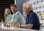 27.05.2026, Fussball DFB-Nationalmannschaft Deutschland, Trainingslager vor der WM, Auftakt-Pressekonferenz im Medienzentrum HALFTIME bei ADIDAS, in Herzogenaurach. AM Podium stellen sich Trainer Julian Nagelsmann (mitte, Deutschland) und Sportdirektor Rudi Völler (re, Deutschland) den Fragen der Journalisten