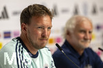 27.05.2026, Fussball DFB-Nationalmannschaft Deutschland, Trainingslager vor der WM, Auftakt-Pressekonferenz im Medienzentrum HALFTIME bei ADIDAS, in Herzogenaurach. Bundestrainer Julian Nagelsmann (Deutschland) und Sportdirektor Rudi Völler (re, Deutschland) nachdenklich  