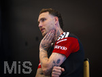 28.05.2026, Fussball DFB-Nationalmannschaft Deutschland, Trainingslager vor der WM in Herzogenaurach, im Homeground bei ADIDAS. Erste Trainingseinheit auf dem Adidas-Sportplatz, Medienrunde nach dem Training mit einigen Spielern der Nationalmannschaft. David Raum (Deutschland) 