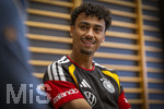 28.05.2026, Fussball DFB-Nationalmannschaft Deutschland, Trainingslager vor der WM in Herzogenaurach, im Homeground bei ADIDAS. Media-Day im Pressezentrum, die Spieler reden mit den Journalisten. Nathaniel Brown (Deutschland) 