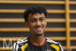 28.05.2026, Fussball DFB-Nationalmannschaft Deutschland, Trainingslager vor der WM in Herzogenaurach, im Homeground bei ADIDAS. Media-Day im Pressezentrum, die Spieler reden mit den Journalisten. Nathaniel Brown (Deutschland) 