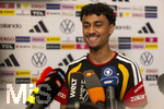 28.05.2026, Fussball DFB-Nationalmannschaft Deutschland, Trainingslager vor der WM in Herzogenaurach, im Homeground bei ADIDAS. Media-Day im Pressezentrum, die Spieler reden mit den Journalisten. 