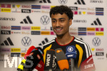 28.05.2026, Fussball DFB-Nationalmannschaft Deutschland, Trainingslager vor der WM in Herzogenaurach, im Homeground bei ADIDAS. Media-Day im Pressezentrum, die Spieler reden mit den Journalisten. 