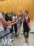 28.05.2026, Fussball DFB-Nationalmannschaft Deutschland, Trainingslager vor der WM in Herzogenaurach, im Homeground bei ADIDAS. Medienrunde nach dem Training mit einigen Spielern der Nationalmannschaft und der anwesenden Presse. David Raum (Deutschland) 
