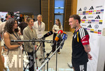 28.05.2026, Fussball DFB-Nationalmannschaft Deutschland, Trainingslager vor der WM in Herzogenaurach, im Homeground bei ADIDAS. Medienrunde nach dem Training mit einigen Spielern der Nationalmannschaft und der anwesenden Presse. David Raum (Deutschland) 