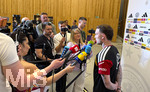 28.05.2026, Fussball DFB-Nationalmannschaft Deutschland, Trainingslager vor der WM in Herzogenaurach, im Homeground bei ADIDAS. Medienrunde nach dem Training mit einigen Spielern der Nationalmannschaft und der anwesenden Presse. David Raum (Deutschland) 