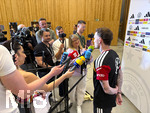 28.05.2026, Fussball DFB-Nationalmannschaft Deutschland, Trainingslager vor der WM in Herzogenaurach, im Homeground bei ADIDAS. Medienrunde nach dem Training mit einigen Spielern der Nationalmannschaft und der anwesenden Presse. David Raum (Deutschland) 