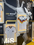 28.05.2026, Herzogenaurach in Bayern, ADIDAS-Outlet-Shop, Adidas Brand Store - Herzo Base, innen eine Ausstellung zur kommenden WM2026 mit der Serie Heimtrikots ab der WM 1982 in Spanien, 1986 Mexiko, 
