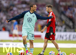31.05.2026, Fussball Freundschafts-Länderspiele 3.Spieltag, Deutschland - Finnland, in der Mewa-Arena Mainz, Leroy Sane (Deutschland) lachend beim Aufwärmen.