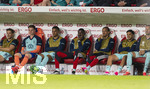 31.05.2026, Fussball Freundschafts-Länderspiele 3.Spieltag, Deutschland - Finnland, in der Mewa-Arena Mainz, Ersatzbank, v.li:  Leon Goretzka (Deutschland), Torwart Jonas Urbig (Deutschland), Malick Thiaw (Deutschland), Antonio Rüdiger (Deutschland), Leroy Sane (Deutschland), Nadiem Amiri (Deutschland),  