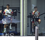 01.06.2026, Fussball, DFB-Nationalmannschaft Deutschland, letztes Training vor Abreise nach USA zur WM 2026, am DFB-Campus in Frankfurt am Main.     v.l. Jamal Musiala (Deutschland) und Lennart Karl (Deutschland) auf dem Rad