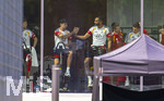 01.06.2026, Fussball, DFB-Nationalmannschaft Deutschland, letztes Training vor Abreise nach USA zur WM 2026, am DFB-Campus in Frankfurt am Main. Spieler trainieren im Fitnessraum auf den Ergometern, Joshua Kimmich (Deutschland), Alexander Pavlovic (Deutschland), Jonathan Tah (Deutschland) Florian Wirtz (Deutschland) 