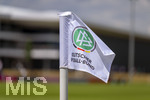 01.06.2026, Fussball, DFB-Nationalmannschaft Deutschland, letztes Training vor Abreise nach USA zur WM 2026, am DFB-Campus in Frankfurt am Main.  Eckfahne mit DFB-Logo