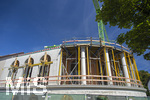 23.06.2026, Bad Wörishofen (Unterallgäu), Baustelle Löwenbräu-Arkaden Bad Wörishofen, der Neubau der Firma Glass aus Mindelheim kommt zügig voran, das Untergeschoss ist schon gut zu erkennen mit dem Rundbau und er Säulenarchitektur für die Terasse. Neben Wohnungen und Gastronomie und Tiefgaragen entsteht ein Ort der Begegnung im Herzen von Bad Wörishofen.    
