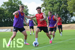 29.06.2026, Bad Wörishofen, Deutschland, Swiss Football League, SFL 2026/2027, Der FC Vaduz startet mit der ersten Trainingseinheit in sein Sommertrainingslager in Bad Wörishofen (Unterallgäu). Der Verein bereitet sich dort auf die Saison 2026/2027 vor. Mats Hammerich (FC Vaduz), Dominik Schwizer (FC Vaduz), Nicolas Hasler (FC Vaduz)