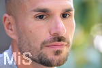 02.07.2026, Bad Wörishofen, Deutschland. Der FC Vaduz absolviert am vierten und vorletzten Tag seines Sommertrainingslagers Medientermine im Parkhotel Bad Wörishofen. Spieler, Trainer und insbesondere die Neuzugänge stehen für Interviews und Gespräche im Rahmen der Vorbereitung auf die Saison 2026/2027 der Swiss Football League (SFL) zur Verfügung. Dejan Sorgic (FC Vaduz)