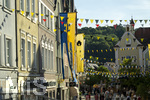 03.07.2026,  Frundsbergfest Mindelheim 2026, Historisches-Fest im Unterallgäu mit tausenden Mitwirkenden. Die Kreisstadt Mindelheim kehrt für eine Woche ins Mittelalter zurück um ihre historische Geschichte zu feiern. Hausfassaden in der Maximilianstrasse 
