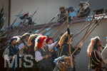 04.07.2026,  Frundsbergfest Mindelheim 2026, Historisches-Fest im Unterallgäu mit tausenden Mitwirkenden. Die Kreisstadt Mindelheim kehrt für eine Woche ins Mittelalter zurück und feiert ihre historische Geschichte.  Schauspiel MEHR SOLD MUSS HER am Stadtgraben, Landknechte stürmen die Mauern der Stadt. 