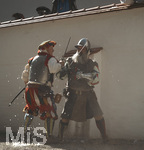 04.07.2026,  Frundsbergfest Mindelheim 2026, Historisches-Fest im Unterallgäu mit tausenden Mitwirkenden. Die Kreisstadt Mindelheim kehrt für eine Woche ins Mittelalter zurück und feiert ihre historische Geschichte.  Schauspiel MEHR SOLD MUSS HER am Stadtgraben, Landknechte stürmen die Mauern der Stadt. 