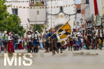 05.07.2026,  Frundsbergfest Mindelheim 2026, Historisches-Fest im Unterallgäu mit tausenden Mitwirkenden. Die Kreisstadt Mindelheim kehrt für eine Woche ins Mittelalter zurück um ihre historische Geschichte zu feiern. Historischer Festzug am Sonntag 5.7.2026 durch die Maximilianstrasse,  