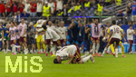 14.07.2026, Fussball Weltmeisterschaft 2026 in den USA, Halbfinale, Frankreich - Spanien, im AT&T Stadium (Dallas (Arlington)), Schlusspfiff, Aymeric Laporte (Spanien) am Boden vor Freude.


