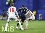 15.07.2026, Fussball Weltmeisterschaft 2026 in den USA, Halbfinale, England - Argentinien, im Mercedes-Benz Stadium (Atlanta, GA),  v.li: Lionel Messi (Argentinien) gegen Elliot Anderson (England) 
 

