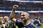 15.07.2026, Fussball Weltmeisterschaft 2026 in den USA, Halbfinale, England - Argentinien, im Mercedes-Benz Stadium (Atlanta, GA), Alexis MAC ALLISTER (Argentinien) jubelt.
 

