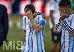 19.07.2026, Fussball Weltmeisterschaft 2026 in den USA, Finale, Spanien - Argentinien, im MetLife Stadium (New York/New Jersey (East Rutherford)), Spanien ist Fussball Weltmeister 2026, Die Argentinier sind nur zweiter Sieger nach der 0:1 Niederlage, Lionel Messi (Argentinien) und Rodrigo de Paul (Argentinien) frustriert nach der Niederlage
 

