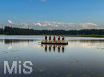 21.07.2026, Der Moorsee Elbsee bei Aitrang im Allgäu, am Elbseerestaurant spielen die Günztaler Alphornbläser aus Markt Rettenbach (Unterallgäu) auf einem Floß heimatliche Klänge in idyllischer Umgebung.   