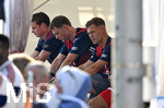 30.07.2026, Fussball Bundesliga 2026/2027, Trainingslager FC Bayern München in Rottach-Egern am Tegernsee (Bayern). Testspiel FC Rottach Egern - FC Bayern München,     v.l. Torwart Jonas Urbig (FC Bayern München), Torwart Manuel Neuer (FC Bayern München) und Joshua Kimmich (FC Bayern München) auf dem Ergometer Fahrrad
