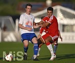 30.07.2026, Fussball Bundesliga 2026/2027, Trainingslager FC Bayern München in Rottach-Egern am Tegernsee (Bayern). Testspiel FC Rottach Egern - FC Bayern München,     Aleksandar Pavlovic (FC Bayern München) setzt sich durch