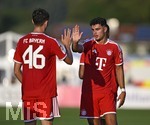 30.07.2026, Fussball Bundesliga 2026/2027, Trainingslager FC Bayern München in Rottach-Egern am Tegernsee (Bayern). Testspiel FC Rottach Egern - FC Bayern München,     Torjubel v.l. Filip Pavic (FC Bayern München) und Aleksandar Pavlovic (Bayern München)  