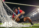 12.08.2026, Fussball UEFA-Supercup 2026: Finale in Salzburg (Österreich), Paris St. Germain - Aston Villa, in der Red Bull Arena (Wals bei Salzburg). Nach dem Spiel wird das Tornetz abgebaut.