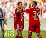 15.08.2026, Fussball Bundesliga 2026/2027, Testspiel Telecom-Cup, FC Bayern München - RB Leipzig, in der Allianz-Arena München, Torjubel v.li: Jamal Musiala (Bayern München) und Ismael Saibari (FC Bayern München) 