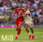 15.08.2026, Fussball Bundesliga 2026/2027, Testspiel Telecom-Cup, FC Bayern München - RB Leipzig, in der Allianz-Arena München, v.li: Arijon Ibrahimovic (Bayern München) gegen David Raum (RB Leipzig) 